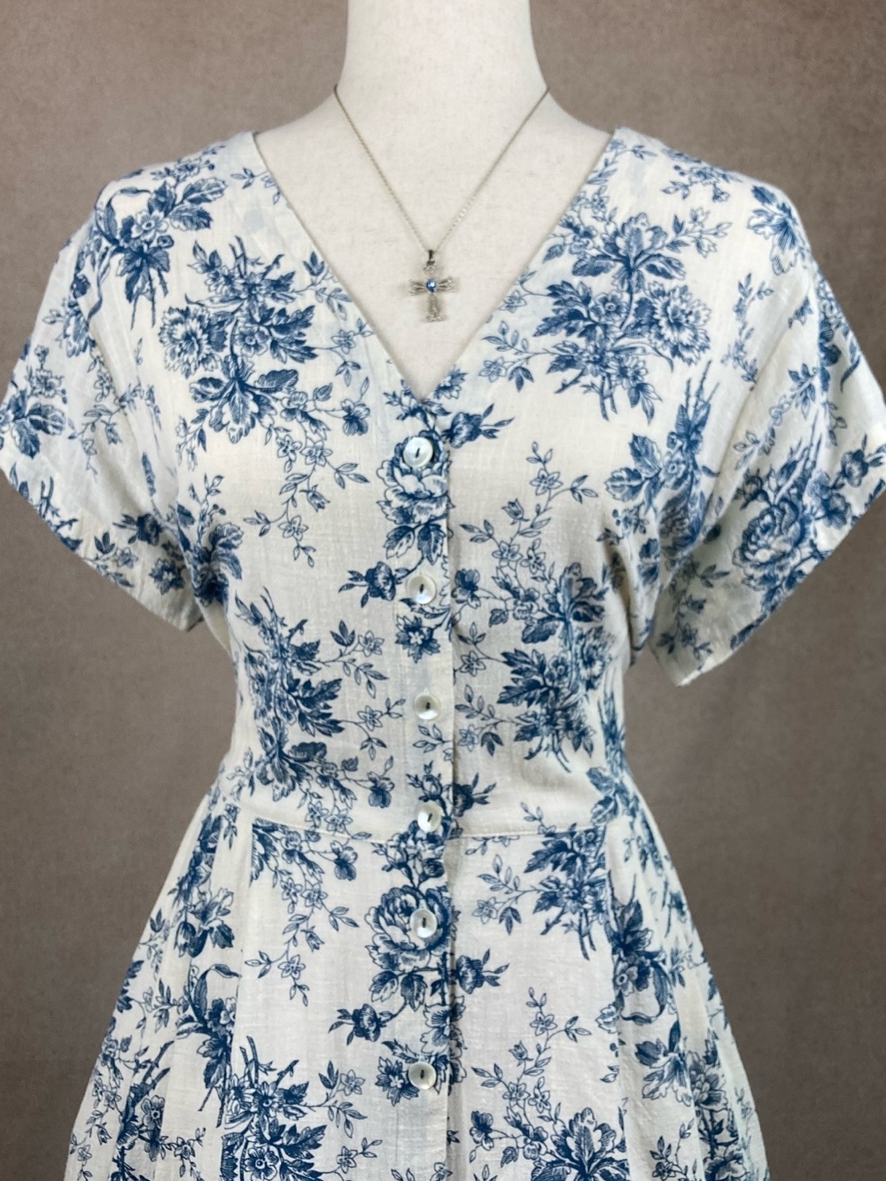 April Cornell Cream Maxi Dress with Blue Floral Print - Picture 3 of 14